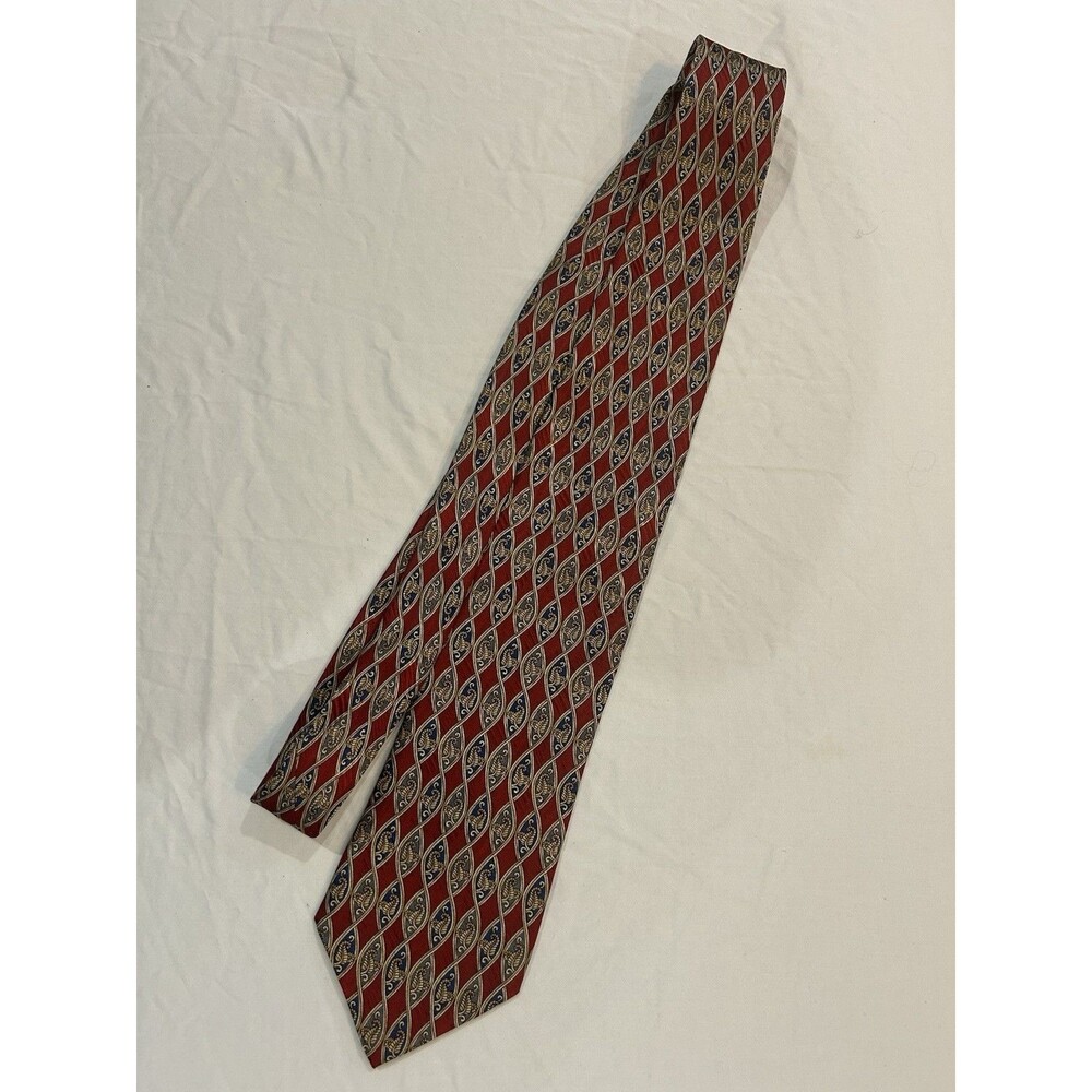 Jos. A. Bank Mens Neck Tie Red With Navy Gold Geometric 100% Silk Made In Italy